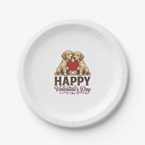 Golden Retriever Happy Valentines Day Paper Plates