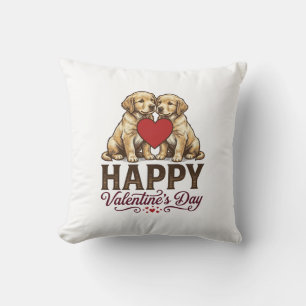 Golden Retriever Happy Valentines Day Throw Pillow