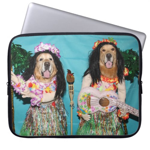 Golden Retriever Hawaiian Hula Dancers Laptop Sleeve