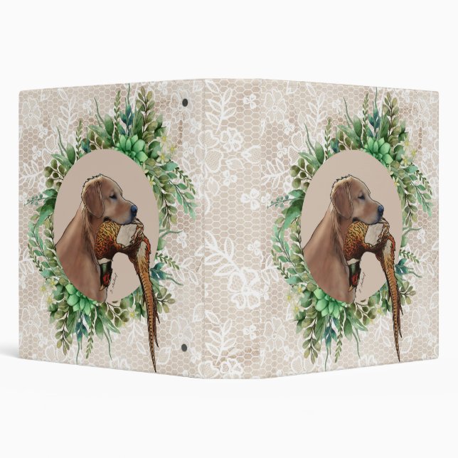 Golden Retriever Head with Pheasant 3 Ring Binder (Background)