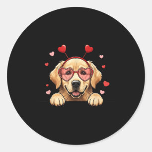 Golden Retriever Heart Headband Valentine Womens M Classic Round Sticker