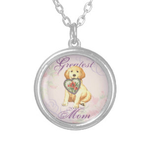 Golden Retriever Heart Mom Silver Plated Necklace