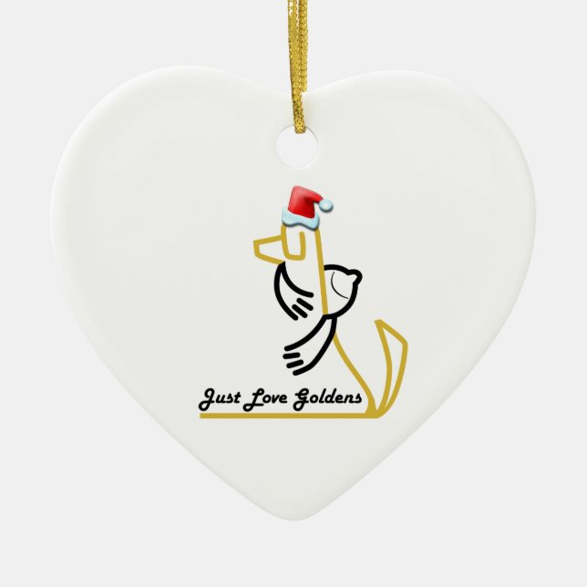 Golden Retriever Heart Ornament, Just Love Goldens Ceramic Ornament (Front)