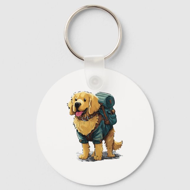 Golden Retriever Hiking and Camping  Keychain (Front)