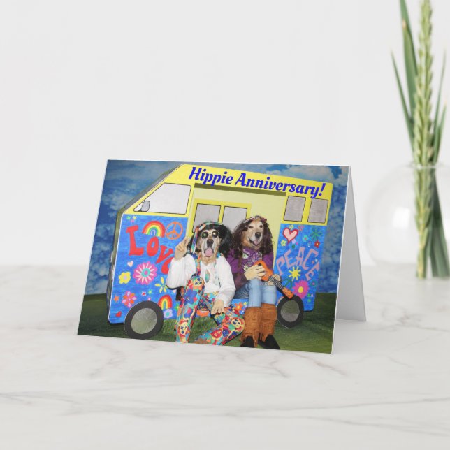 Golden Retriever Hippie Anniversary Card (Front)