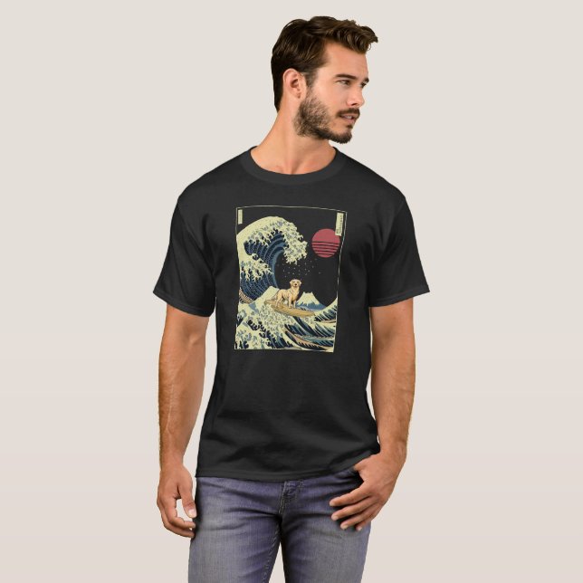  Golden Retriever Hokusai Japanese Kanagawa Wave  T-Shirt (Front Full)
