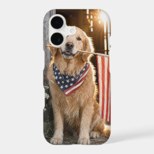 Golden Retriever Holding an American Flag iPhone 17 Case