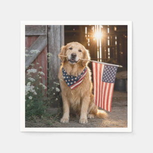 Golden Retriever Holding an American Flag Napkins