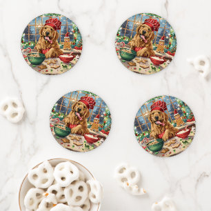 Golden Retriever Holiday Baking: Festive Christmas Coaster Set