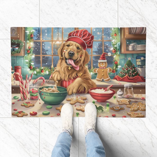 Golden Retriever Holiday Baking: Festive Christmas Doormat (Indoor)