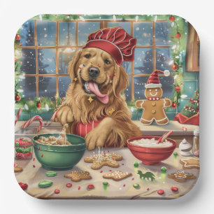 Golden Retriever Holiday Baking: Festive Christmas Paper Plates
