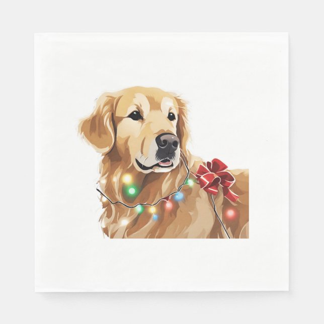 Golden Retriever Holiday Christmas Light  Classic  Napkins (Front)