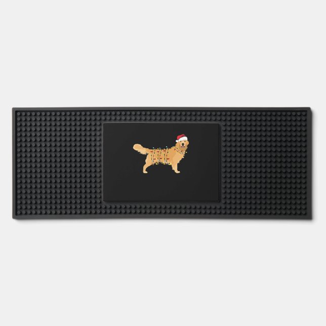 Golden Retriever Holiday Christmas Light Essential Bar Mat (Front)