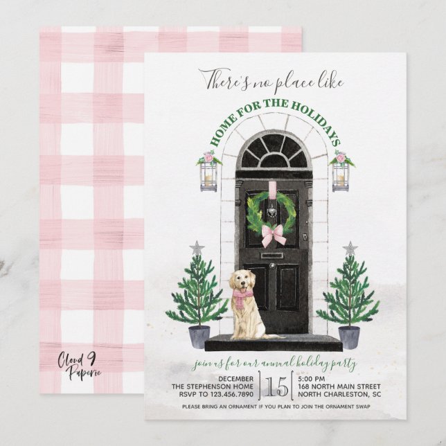 Golden Retriever Holiday Party Invitation (Front/Back)