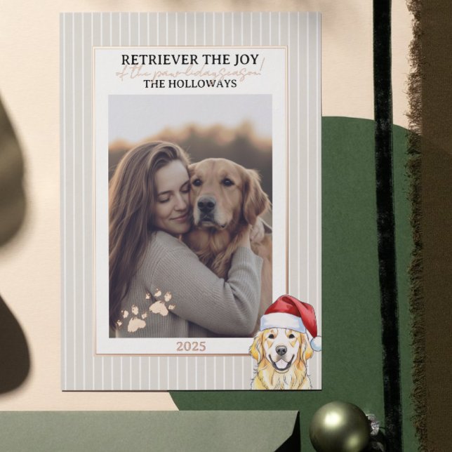 Golden Retriever Holiday Pun Photo Foil Card (Send Paw-liday Greetings with this Holiday Pun Watercolor Golden Retriever Foil Card! )