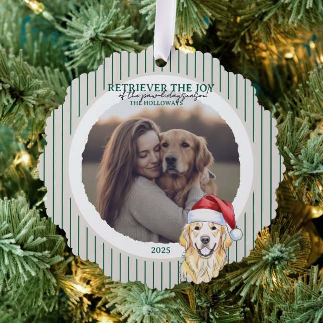 Golden Retriever Holiday Pun Photo Ornament Card (Insitu (Tree))
