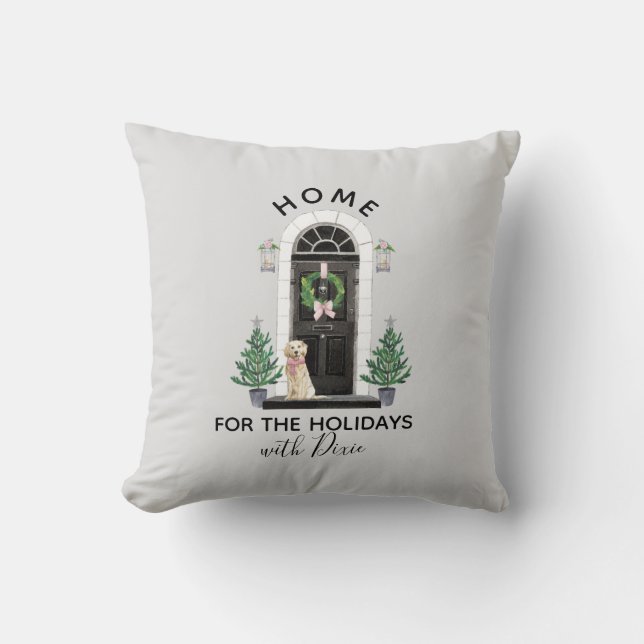 Golden Retriever Home for the Holidays Christmas Throw Pillow (Front)