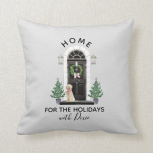 Golden Retriever Home for the Holidays Christmas Throw Pillow