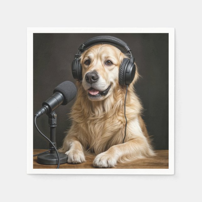 Golden Retriever Hosting a Podcast Napkins (Front)