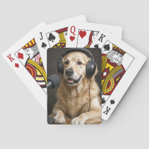 Golden Retriever Hosting a Podcast Poker Cards