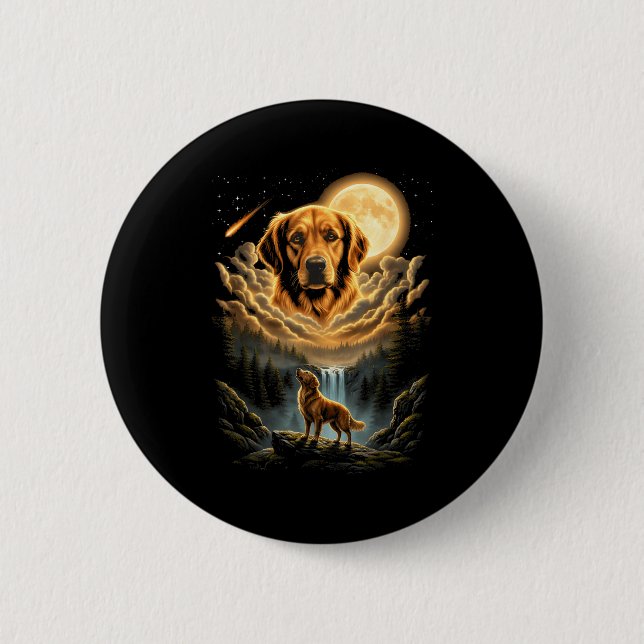 Golden retriever howling to the moon funny dog button (Front)