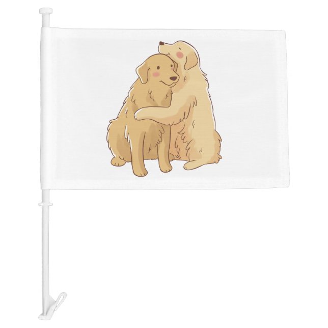 Golden Retriever hug    Car Flag (Front)