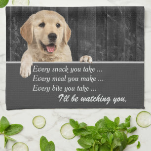 Golden Retriever Humor On Barn Wood Kitchen Towel