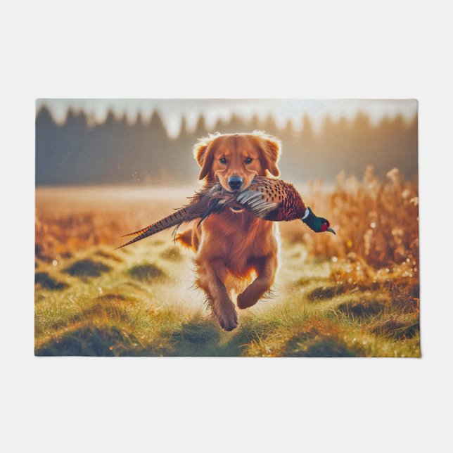 Golden Retriever Hunter and Pheasant Welcome Mat (Front)