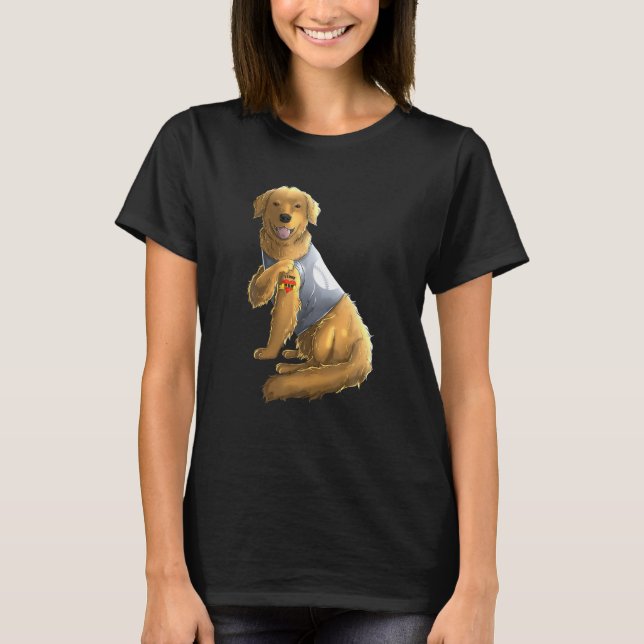 Golden Retriever I Love Mom Tattoo Dog Mother's T-Shirt (Front)