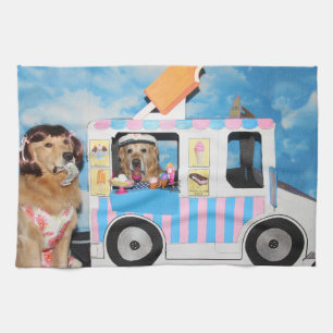 Golden Retriever Ice Cream Truck Kitchen Towel