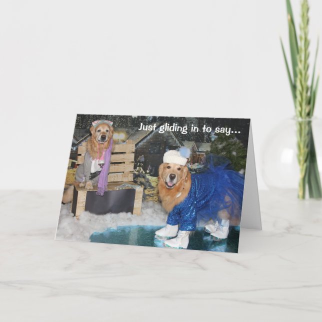 Golden Retriever Ice Skating Holiday Card (Front)