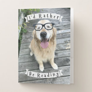 Golden Retriever I'd Rather Be Reading Classroom Pocket Folder