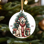 Golden Retriever Illustration Christmas Tree Decor Ceramic Ornament