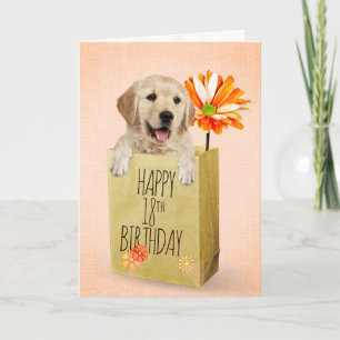 Golden Retriever in 18th Birthday Bag   Card