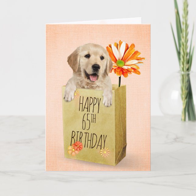 Golden Retriever in 65th Birthday Bag  Card (Front)