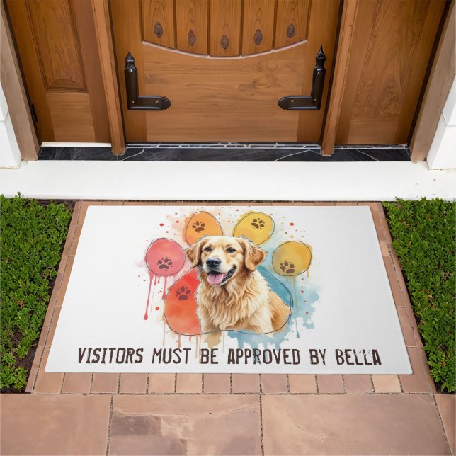 Golden Retriever In a Pawprint Doormat (Outdoor)