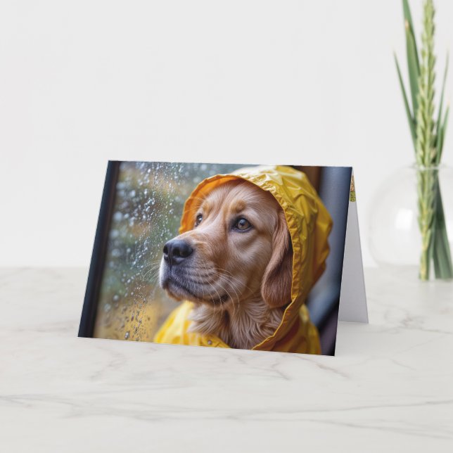 Golden Retriever In a Rain Slicker Card (Front)
