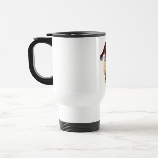 Golden Retriever in a Santa Claus Hat Travel Mug (Left)