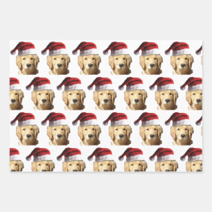 Golden Retriever in a Santa Hat Wrapping Paper Sheets