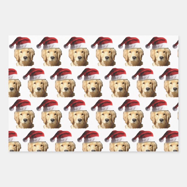 Golden Retriever in a Santa Hat Wrapping Paper Sheets (Front)