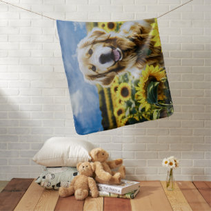 Golden Retriever in a Sunflower Field Baby Blanket