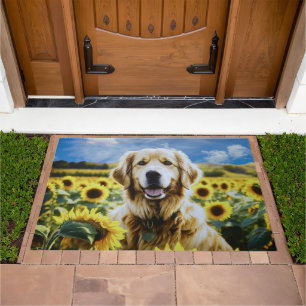 Golden Retriever in a Sunflower Field Doormat