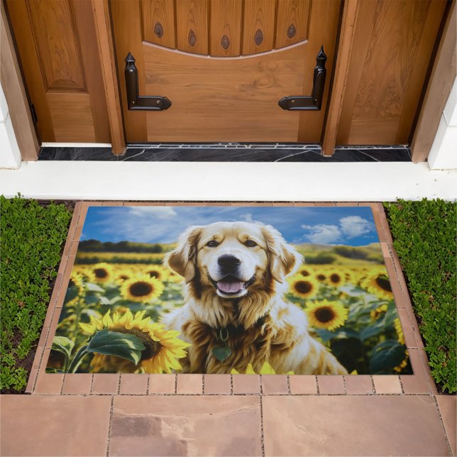 Golden Retriever in a Sunflower Field Doormat (Outdoor)