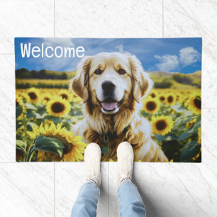 Golden Retriever in a Sunflower Field Doormat
