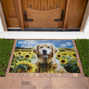 Golden Retriever in a Sunflower Field Doormat