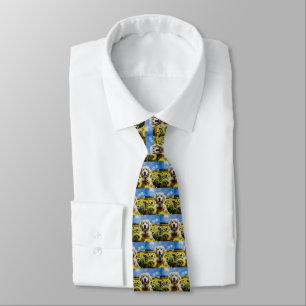Golden Retriever in a Sunflower Field Neck Tie