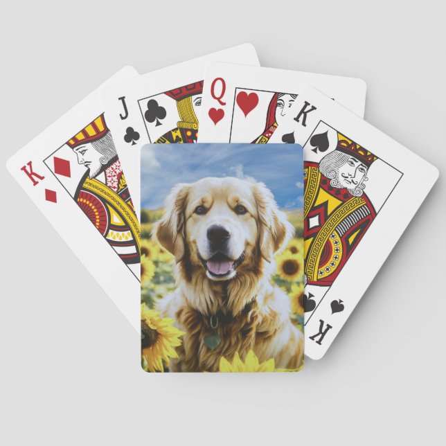 Golden Retriever in a Sunflower Field Poker Cards (Back)