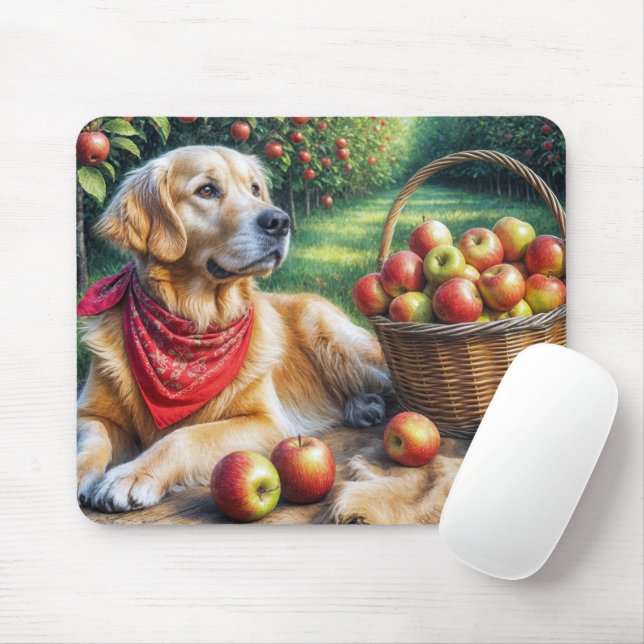 Golden Retriever In Apple Orchard Mouse Pad (With Mouse)