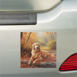 Golden Retriever in Autumn Leaves Fall Inspire Car Magnet