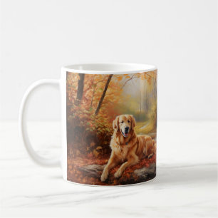 Golden Retriever in Autumn Leaves Fall Inspire Coffee Mug